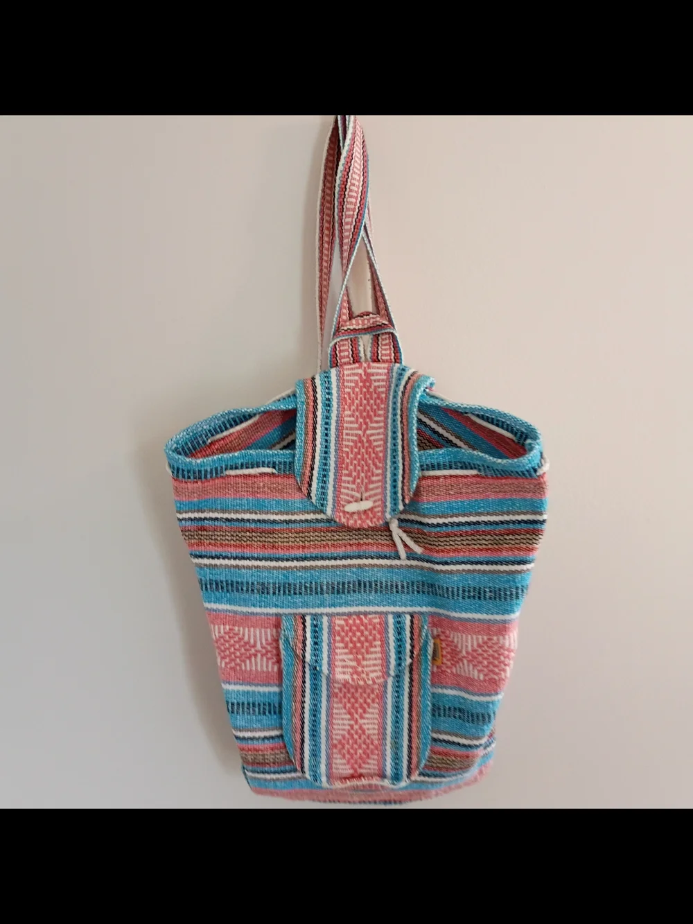 Pink & Turquoise Woven Striped Backpack